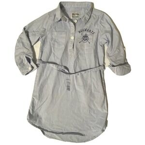 Harry Potter Hogwarts Girls Blue White Striped Roll Tab Sleeve Shirt Dress S